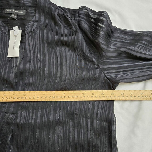 NWT Banana Republic Black Striped Sheer Blouse M Dark Romantic Whimsigoth Witchy - Picture 10 of 11